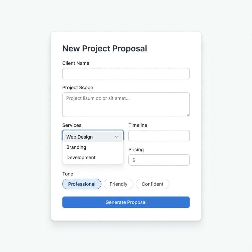 Form interface for entering project details